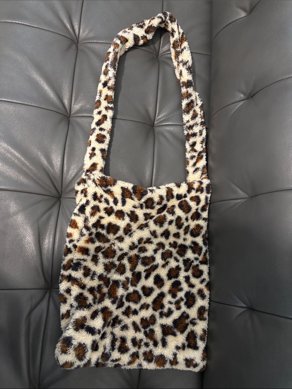 Leopard Faux Fur Shoulder Bag - Cream/Brown